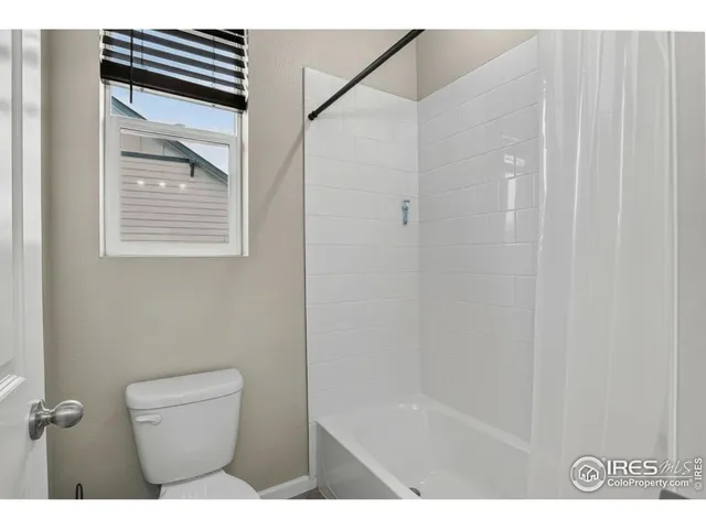 a bathroom with a shower and a toilet