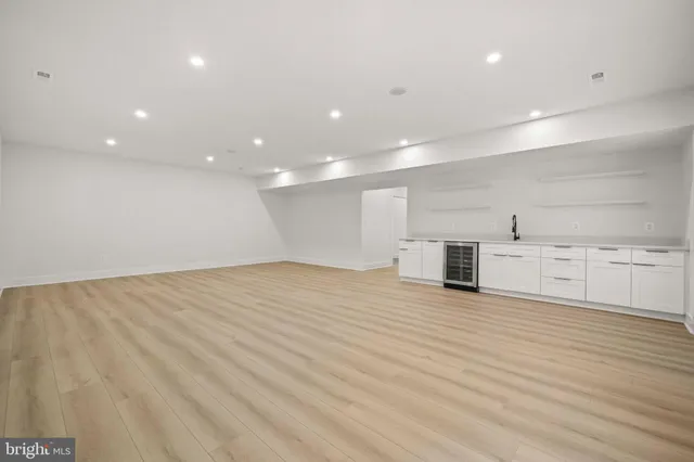 an empty room with a workbench