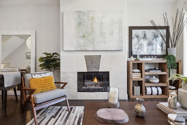 a view of a livingroom with furniture and windows