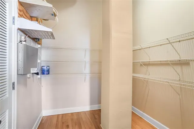 a view of small space with racks on the wall