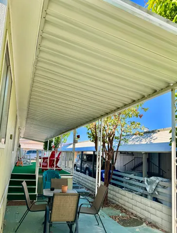 an outdoor view with patio