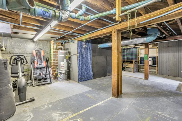a view of a garage with door