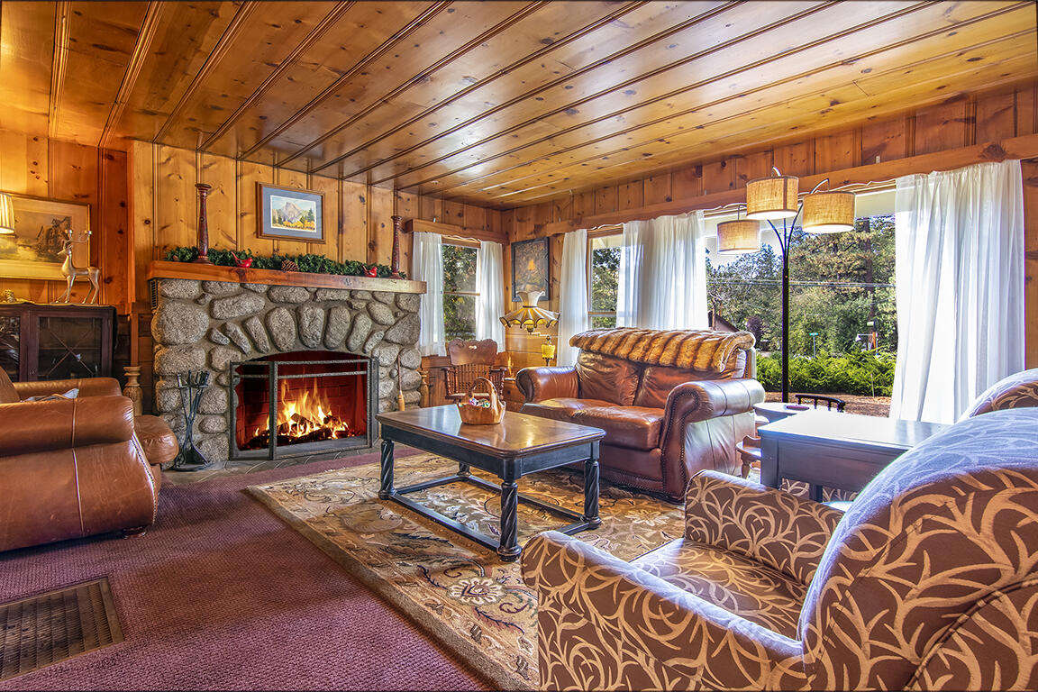26770 Idyllwild Road Idyllwild, CA 92549 - Photo 3 of 52 a living room with furniture and a fireplace