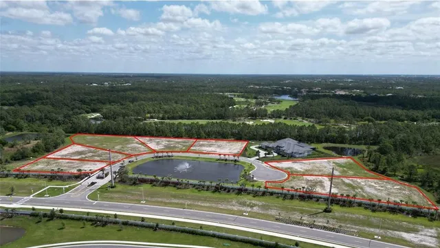 an aerial view of a house with a garden