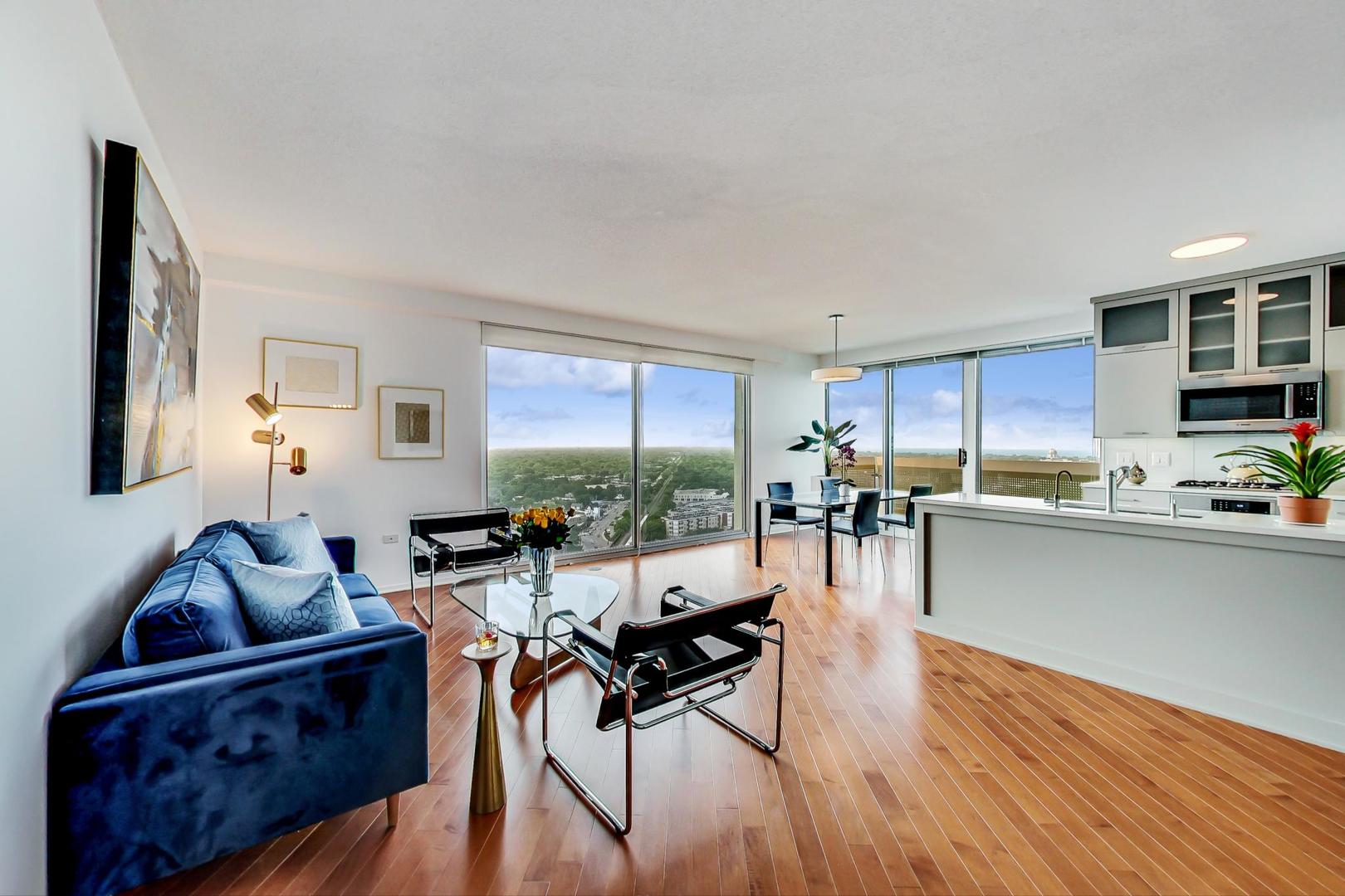1720 Maple Avenue, Unit 2740 Evanston, IL 60201 - Photo 3 of 63 a living room with furniture and wooden floor