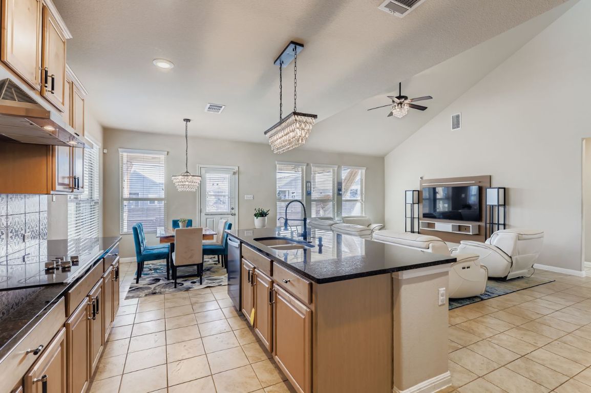 19433 Colgin Drive Pflugerville, TX 78660 - Photo 28 of 29 a kitchen with granite countertop a sink and a stove