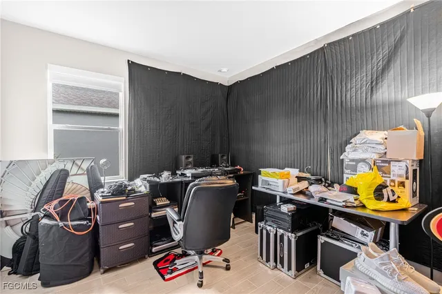 a room with a workspace