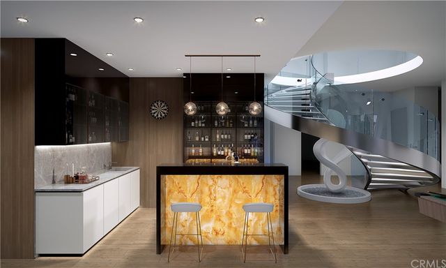 a kitchen with counter top space and appliances