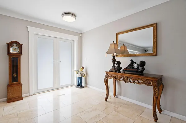 a view of a hallway with workspace