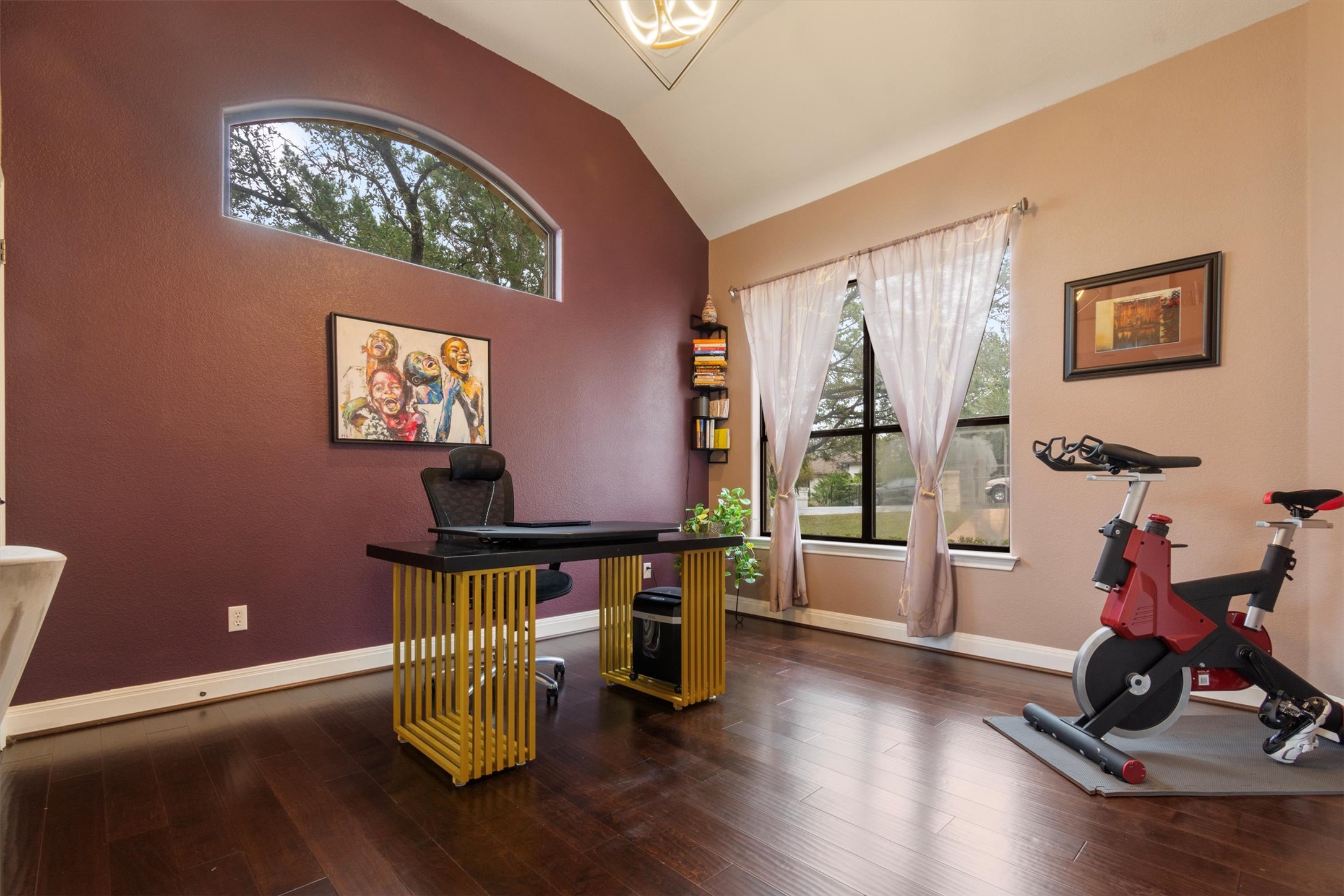 6 Monarch Oaks Lane Austin, TX 78738 - Photo 18 of 40 Office space with vaulted ceiling and dark wood finished floors