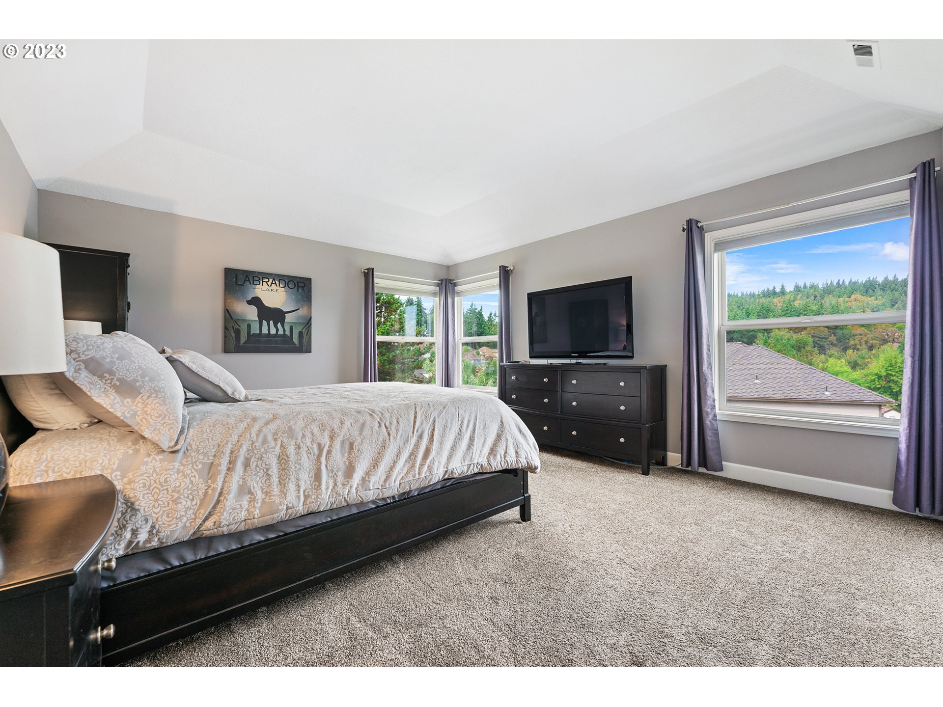 11561 Southeast Highland Loop Clackamas, OR 97015 - Photo 19 of 36 a spacious bedroom with a bed and a flat screen tv