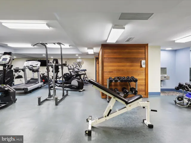 a view of a room with gym equipment