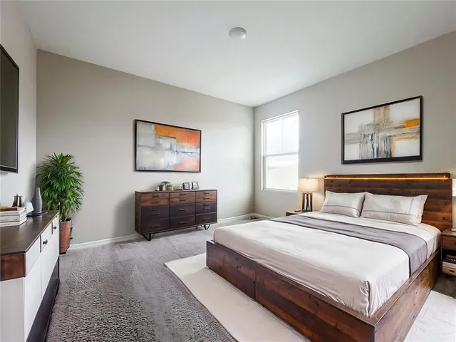 a bedroom with a bed and a couch