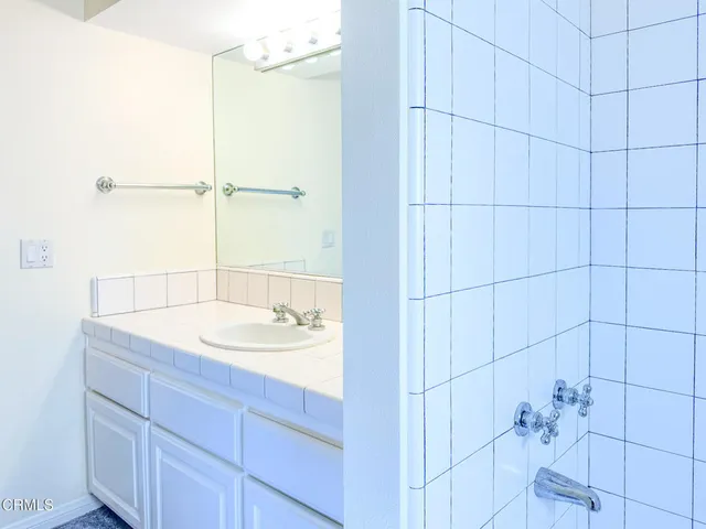 a bathroom with a sink and a shower