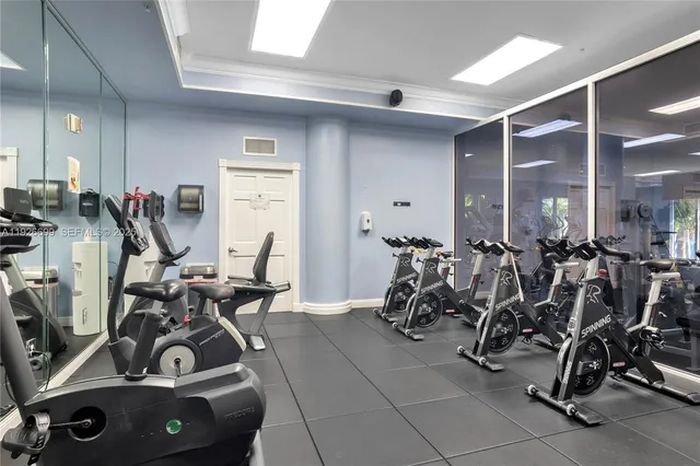 a view of a room with gym equipment