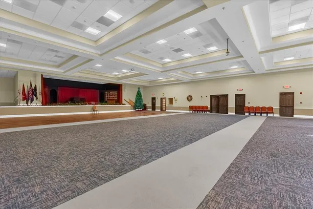 a living room with lots of traffic lights