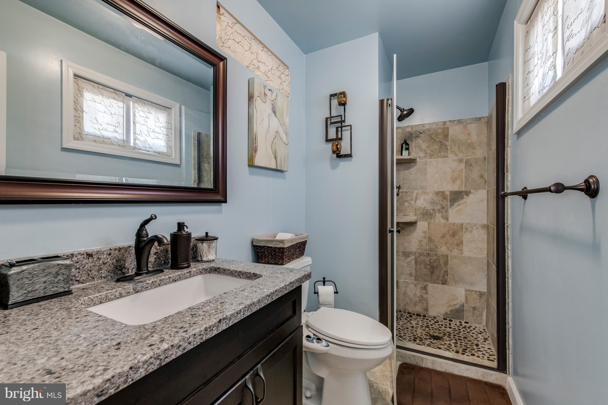 1519 National Road Baltimore, MD 21237 - Photo 10 of 30 a bathroom with a granite countertop sink toilet and shower