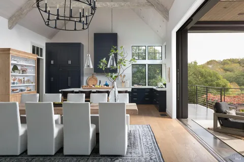 a living room with furniture a floor to ceiling window and potted plants
