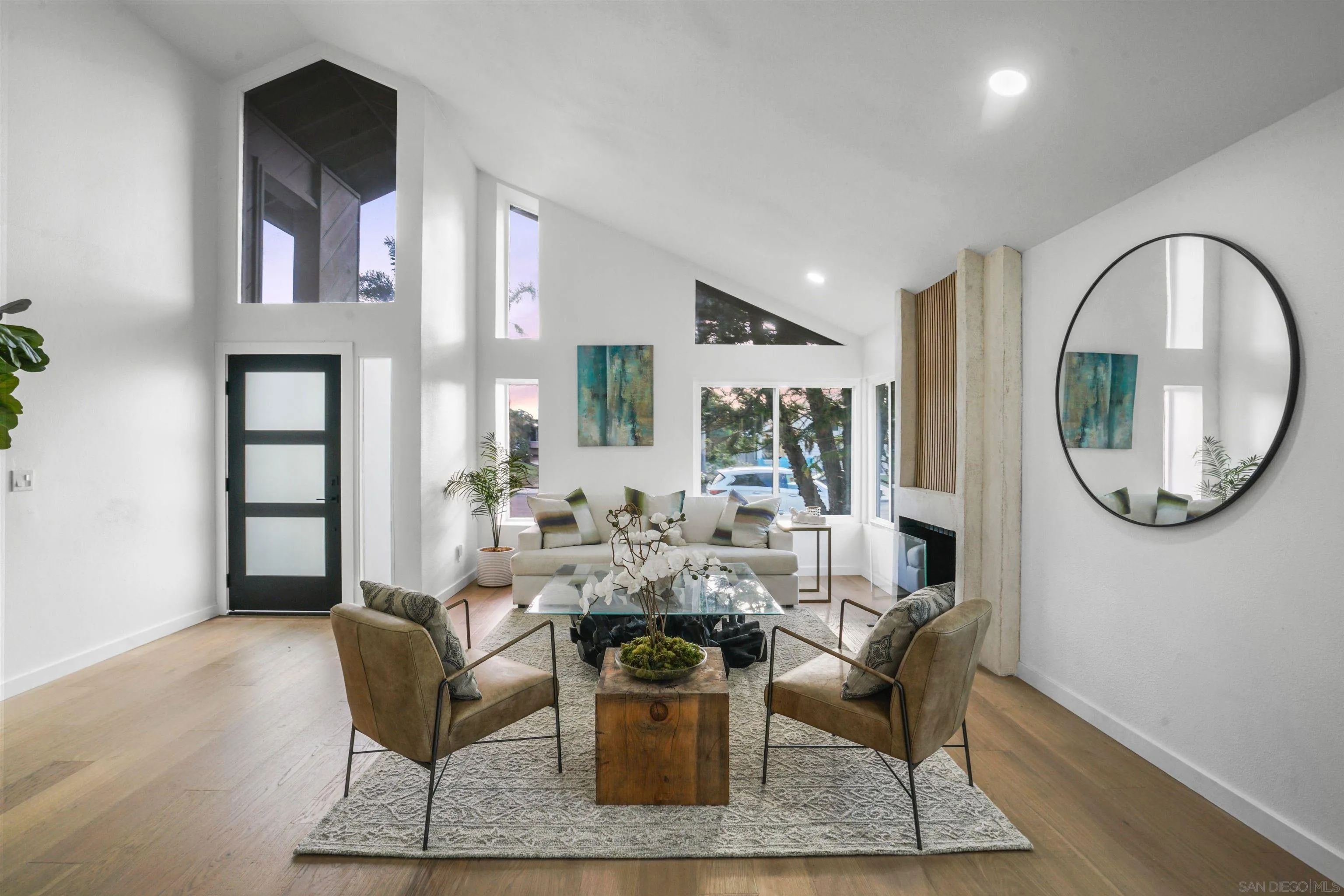 113 Solace Court Encinitas, CA 92024 - Photo 3 of 38 a living room with furniture a mirror and a potted plant