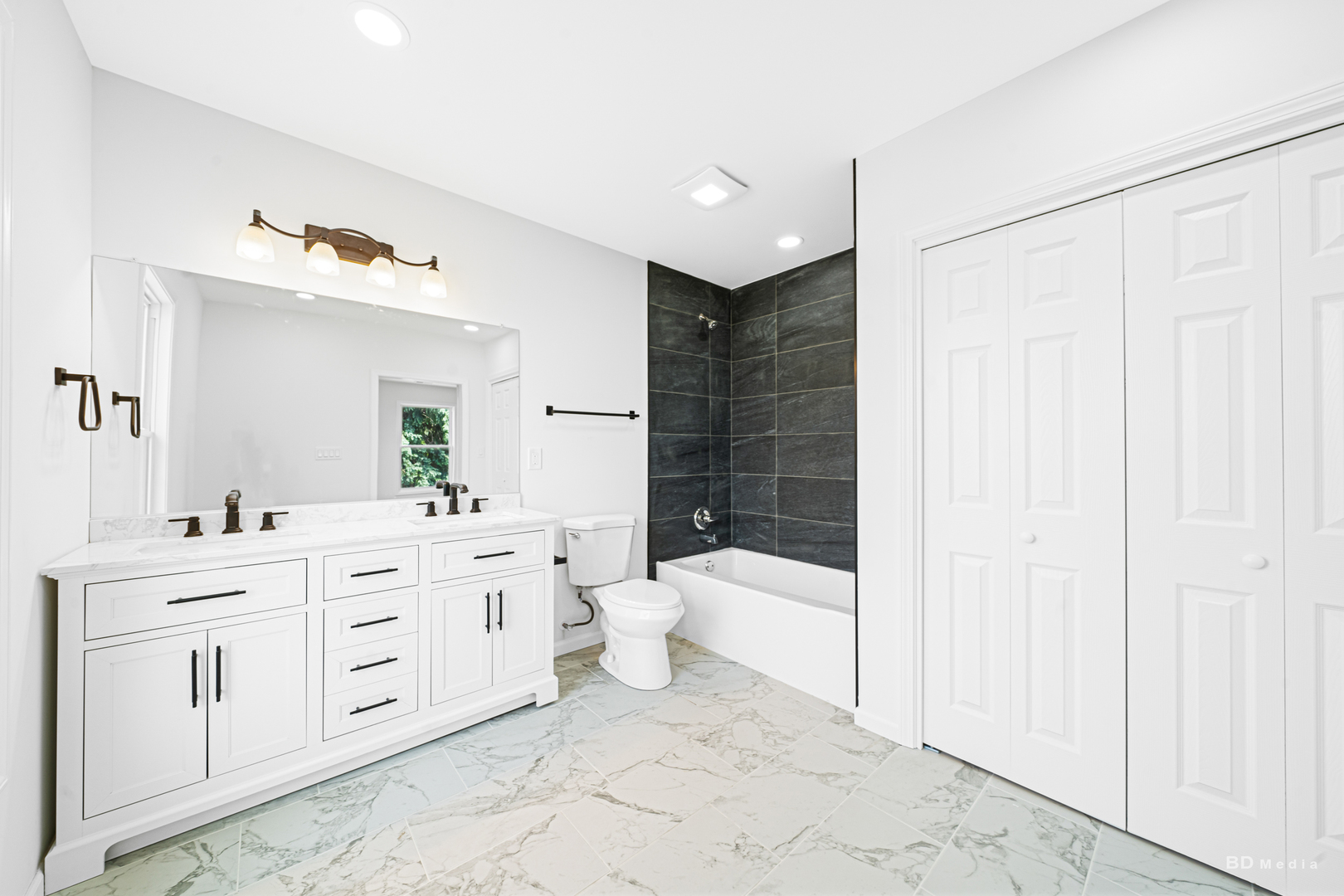 18445 Kedzie Avenue Homewood, IL 60430 - Photo 14 of 37 a spacious bathroom with a double vanity sink a toilet and a shower