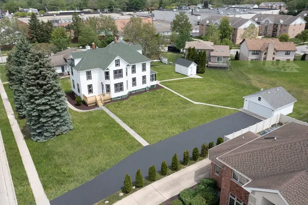 an aerial view of a house