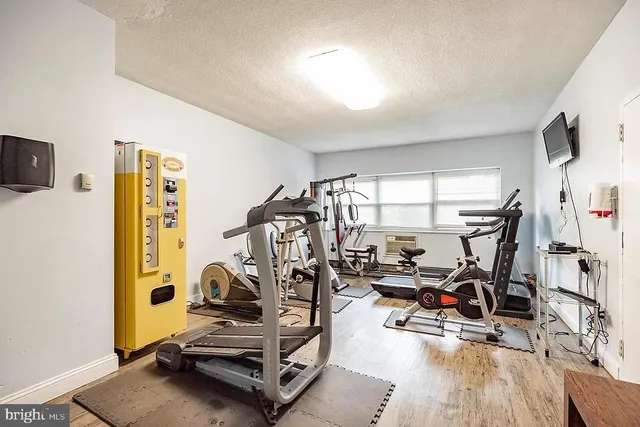 a view of a room with gym equipment