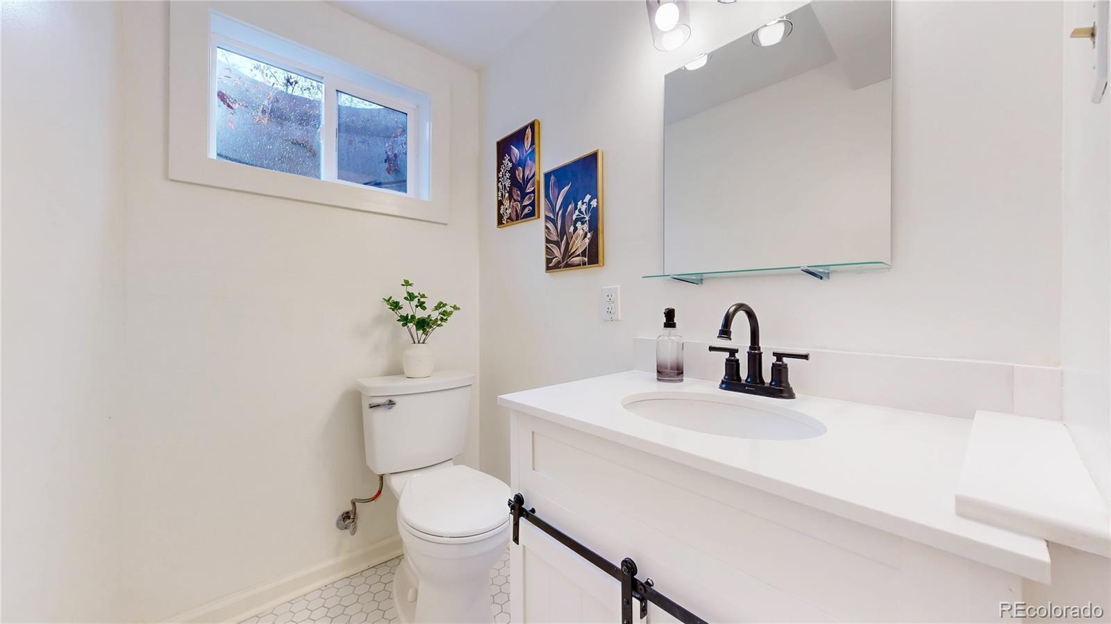 3246 South Stuart Street Denver, CO 80236 - Photo 34 of 43 a bathroom with a sink a toilet and mirror