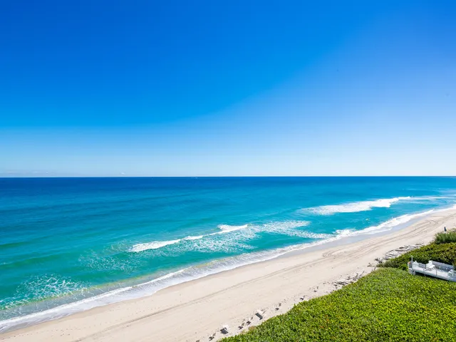 a view of a green field with an ocean view