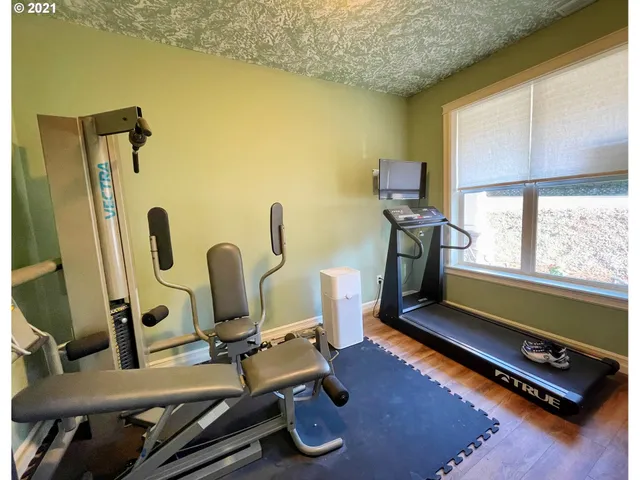 a room with gym equipment