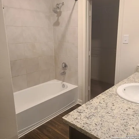 a bathroom with a bathtub