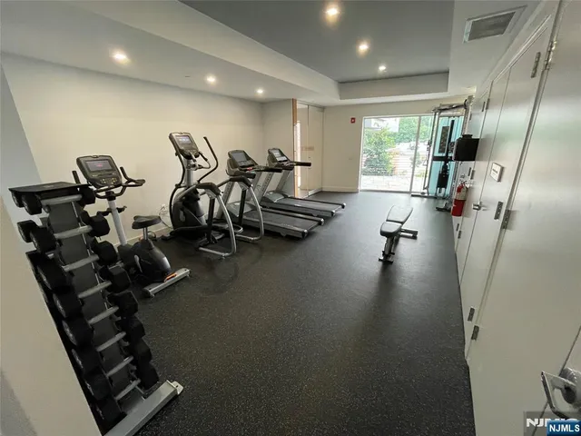 a view of a room with gym equipment