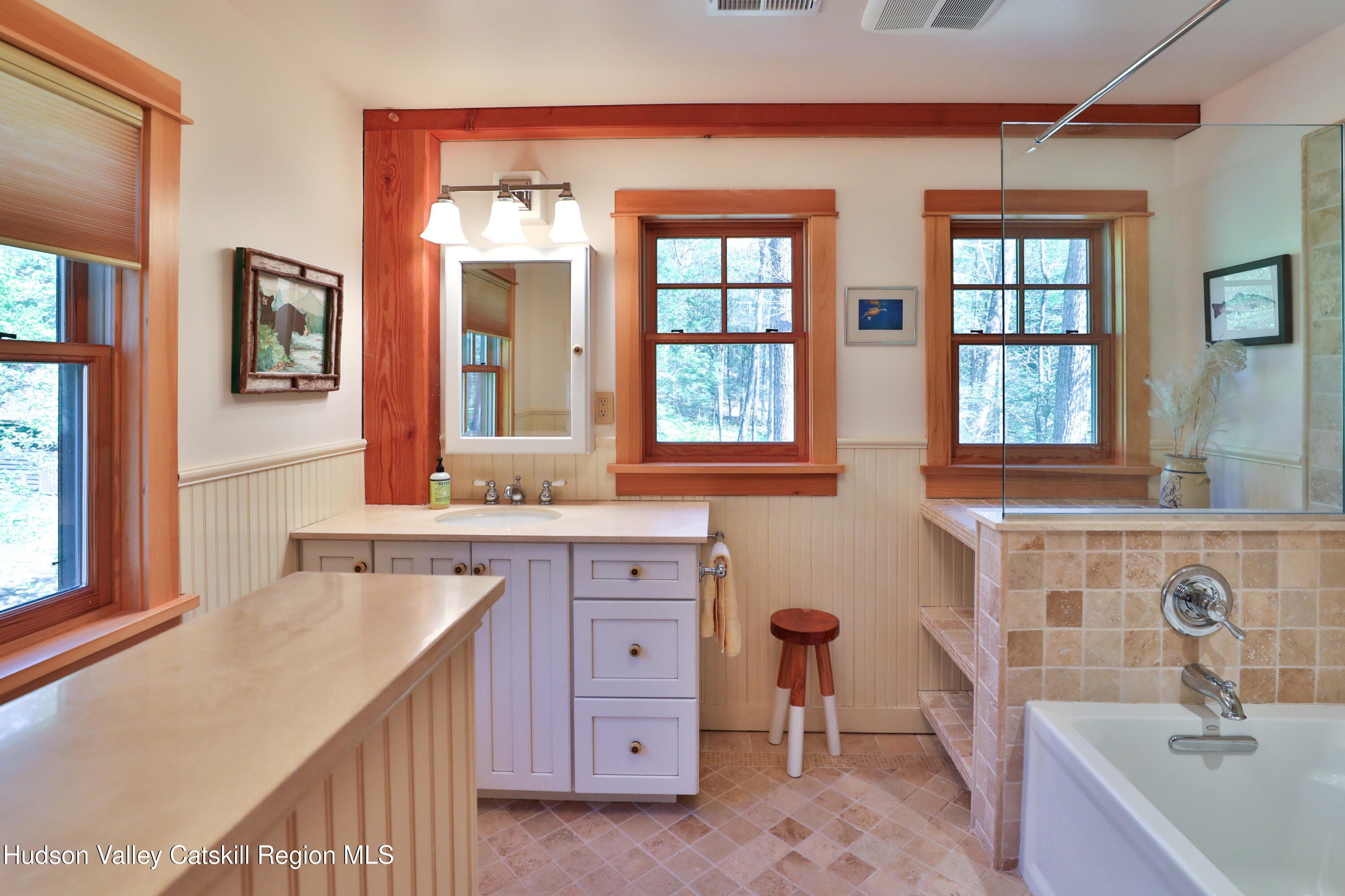 29 Fichtner Road Phoenicia, NY 12464 - Photo 50 of 64 a bathroom with a sink double vanity and a tub