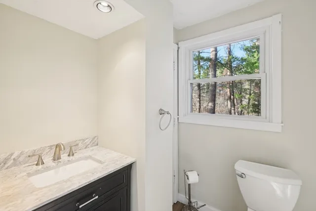 a bathroom with a toilet a sink and a mirror