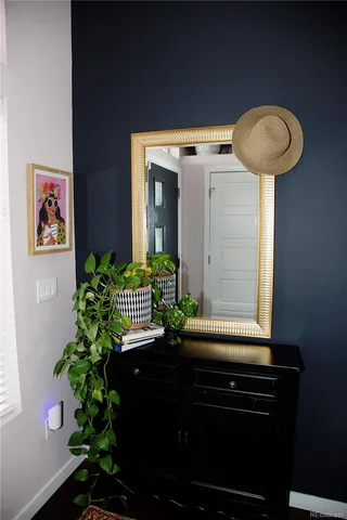 a view of dining room with table and chairs