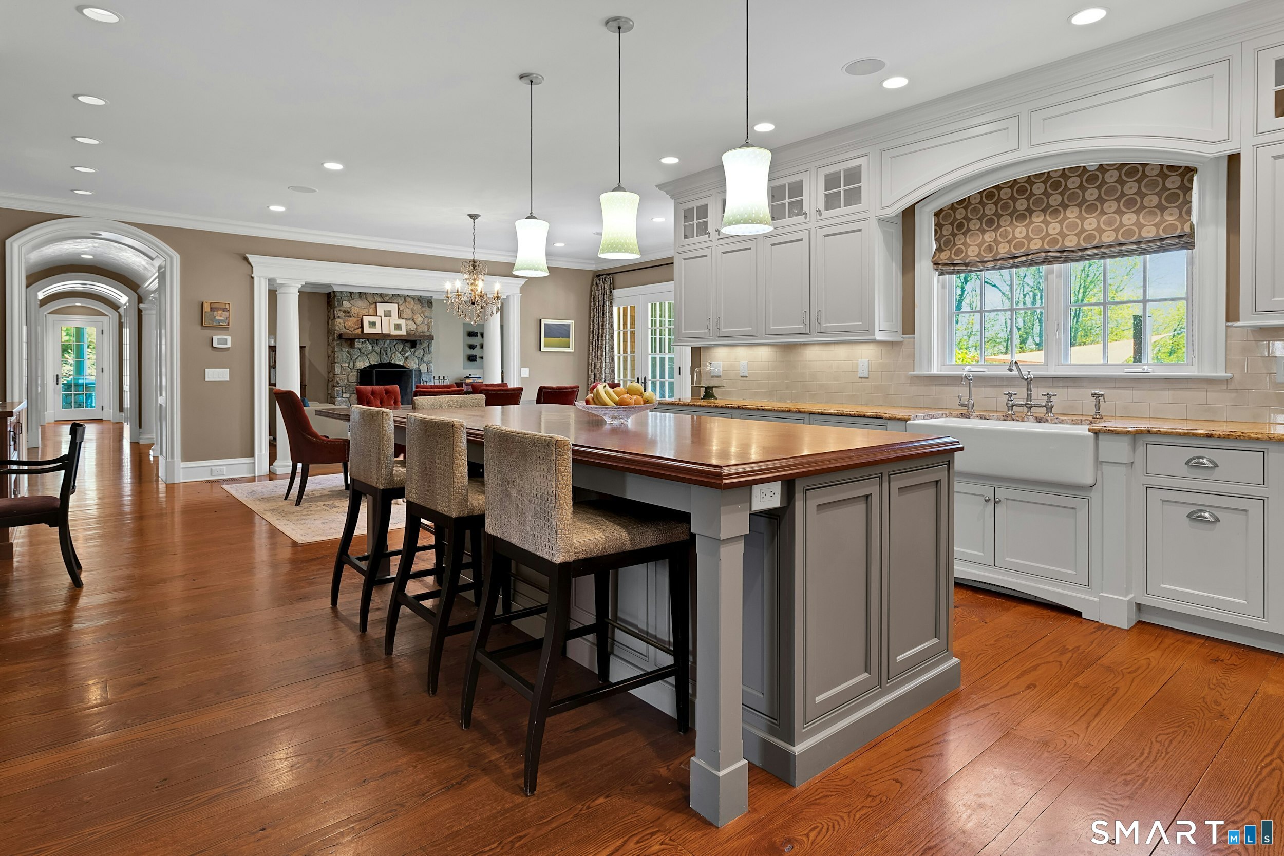 206 Umpawaug Road Redding, CT 06896 - Photo 11 of 40 Stunning Sightlines Through Hall With Venetian Plaster Ceilings & Custom Lighting to Covered Porch
