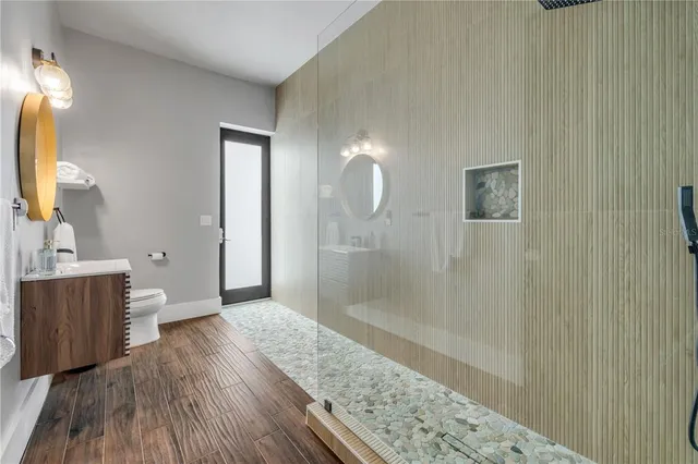 a view of a hallway with washer and dryer