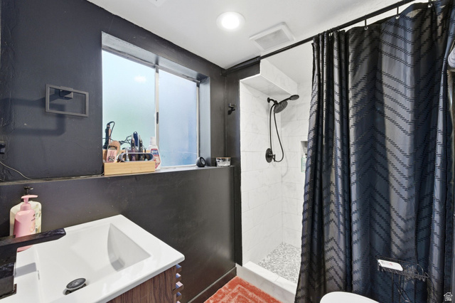 2323 North 720 West Clinton, UT 84015 - Photo 23 of 34 Full bath featuring vanity, a shower stall, and recessed lighting