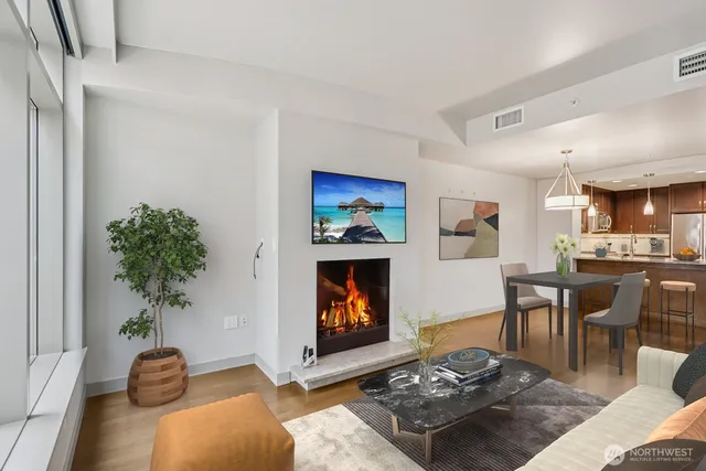 a view of balcony with wooden floor