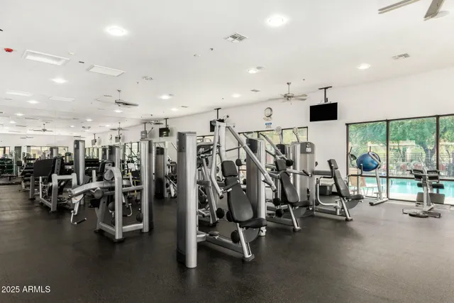 a view of a room with gym equipment