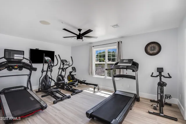 a view of a room with gym equipment