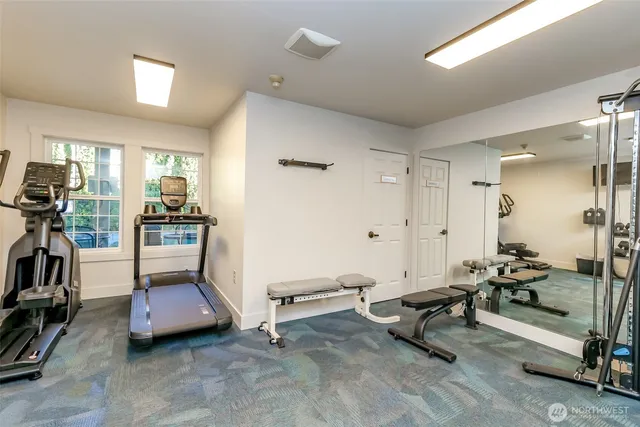 a view of a room with gym equipment
