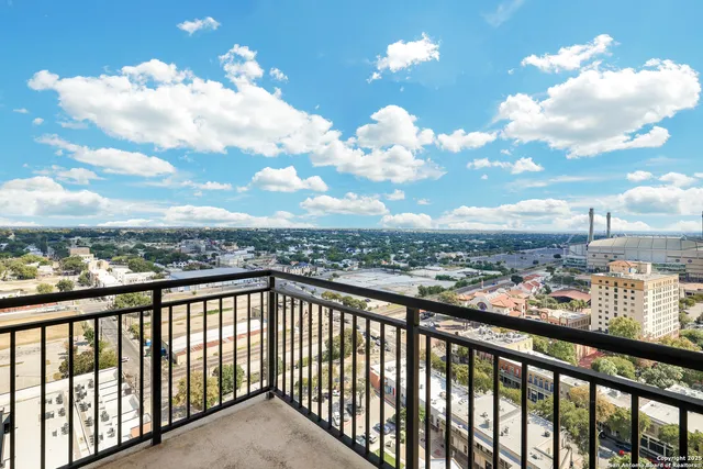 a city view from a balcony