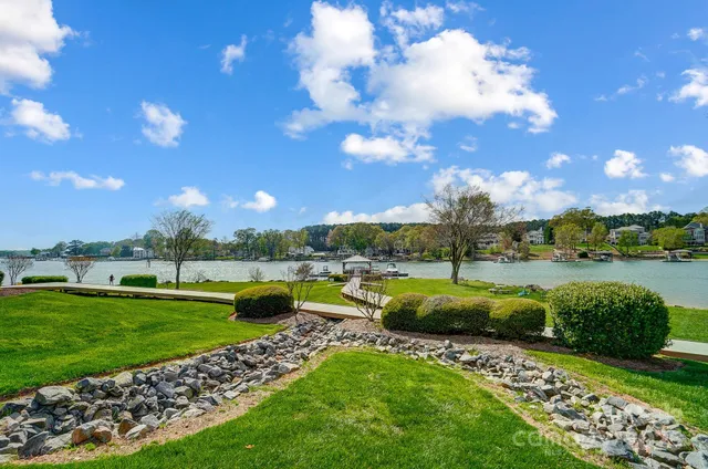 a view of a lake with houses