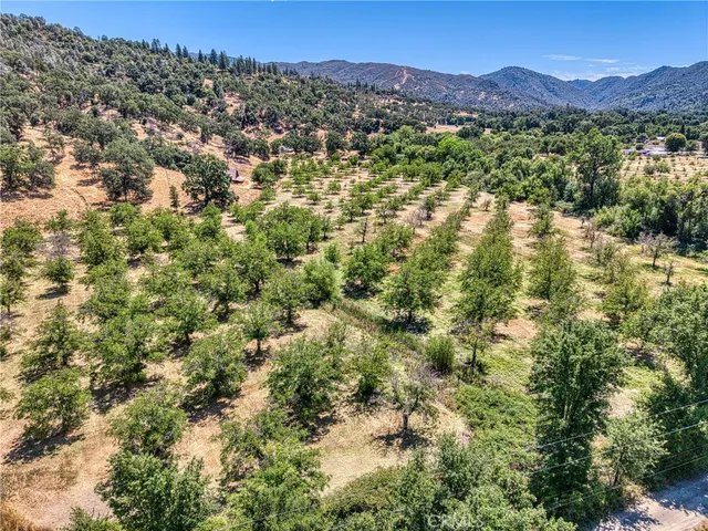 a view of a town with mountains in the background