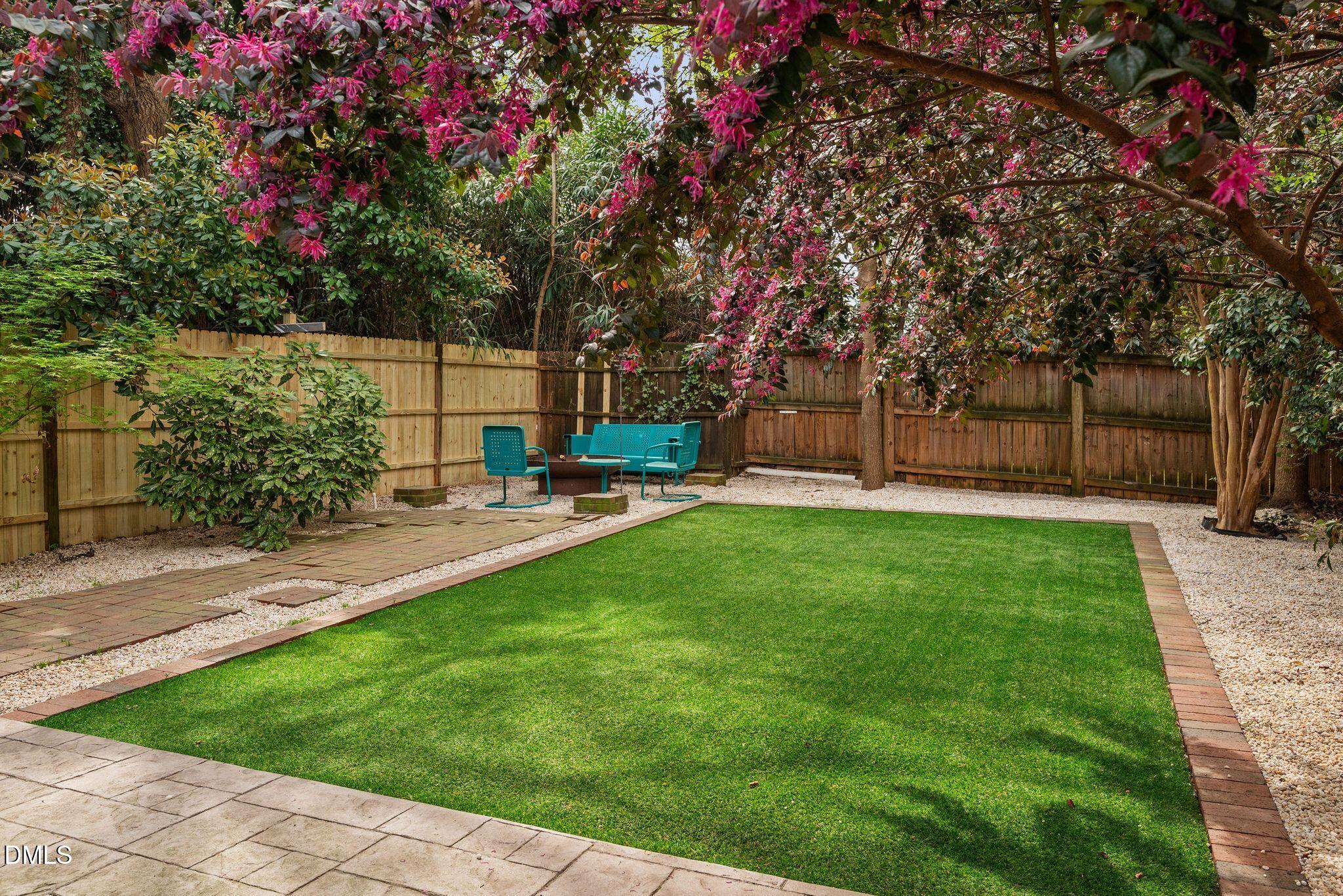 218 Pace Street Raleigh, NC 27604 - Photo 35 of 43 a view of a backyard with a garden and fire pit