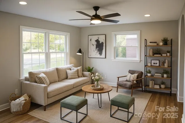 a living room with furniture and a window