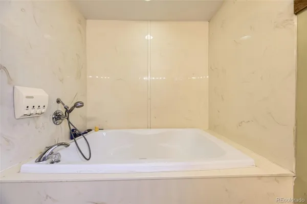 a bathroom with a bathtub