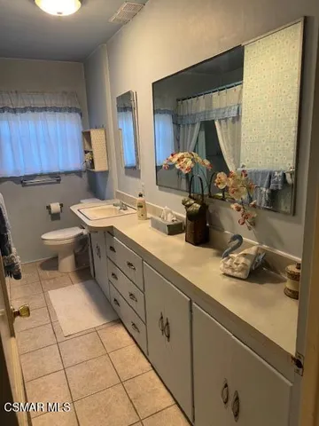 a bathroom with a sink a toilet and mirror