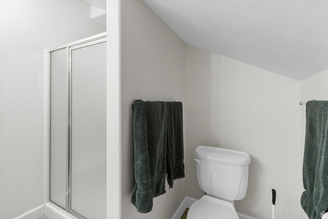 1133 Paris Canyon Road Paris, ID 83261 - Photo 29 of 74 Compact bathroom featuring a shower enclosure with frosted glass doors and a white toilet