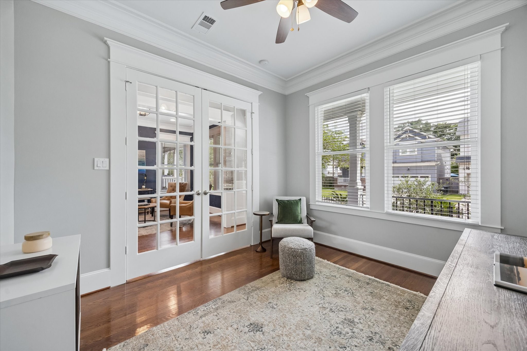 621 West 15th Street Houston, TX 77008 - Photo 18 of 37 Home office/4th bedroom overlooking the front yard, complete with French doors for privacy and flexibility.